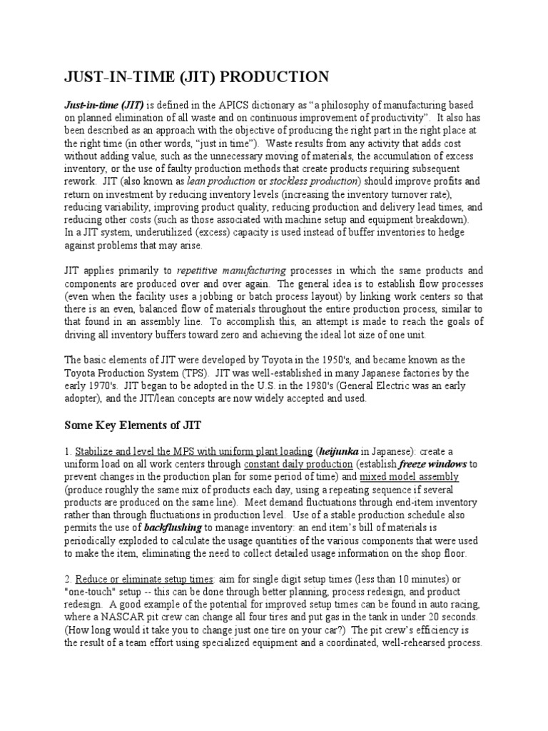 JIT Production and Kanban Overview | PDF | Inventory | Lean Manufacturing