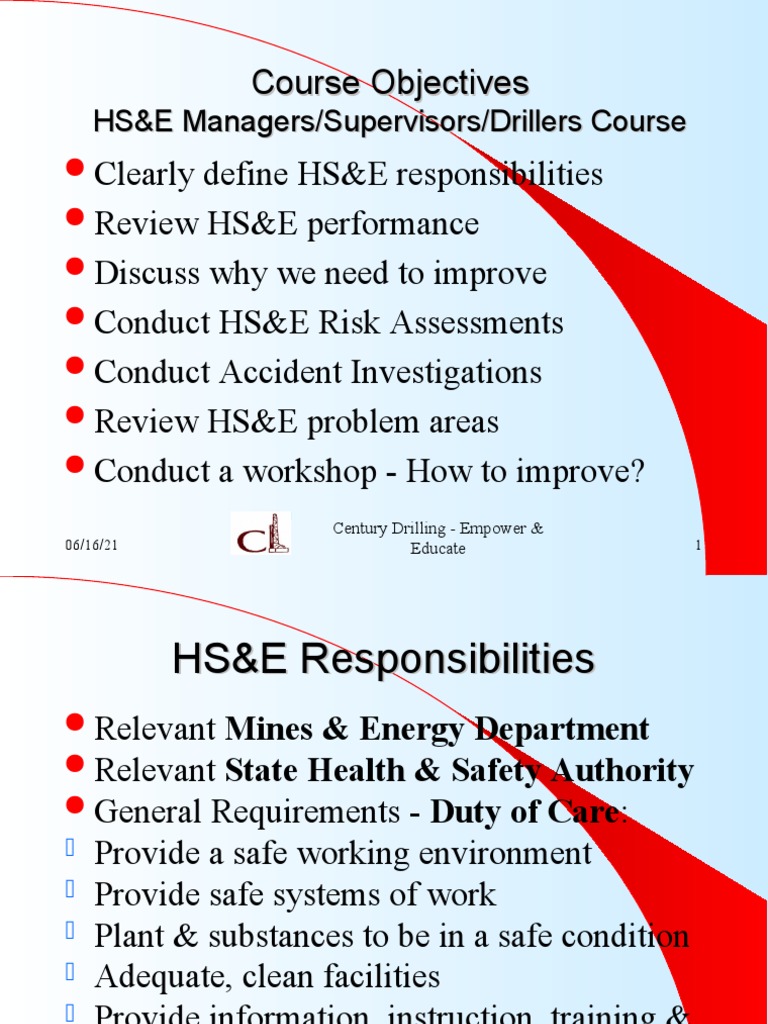 Slides For Into - HS&E Managers Course | PDF | Occupational Safety And ...