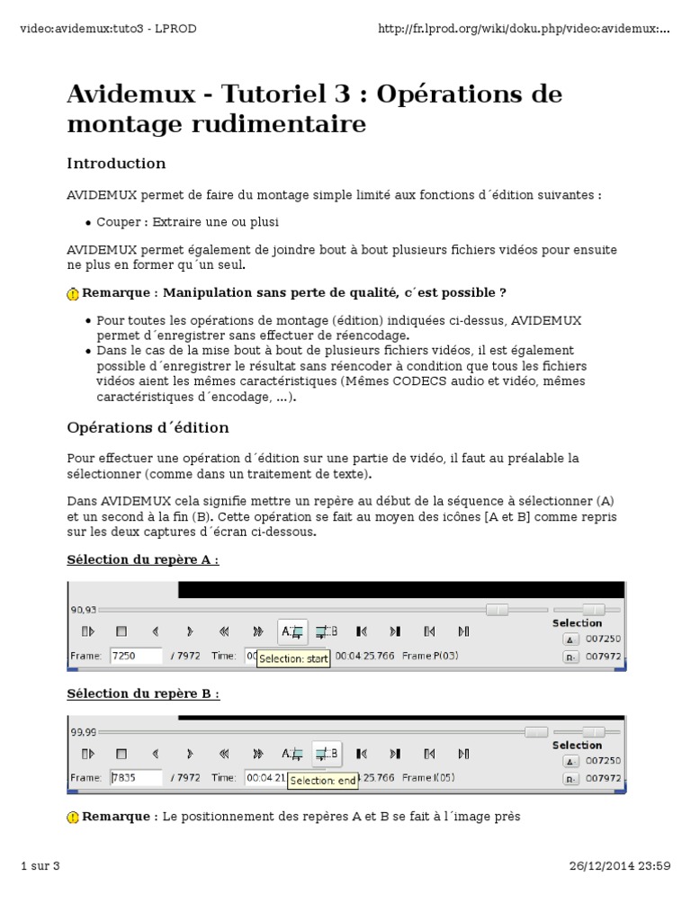 Tutoriel Avidemux : Montage Vidéo Simple | PDF | Logiciel | Informatique