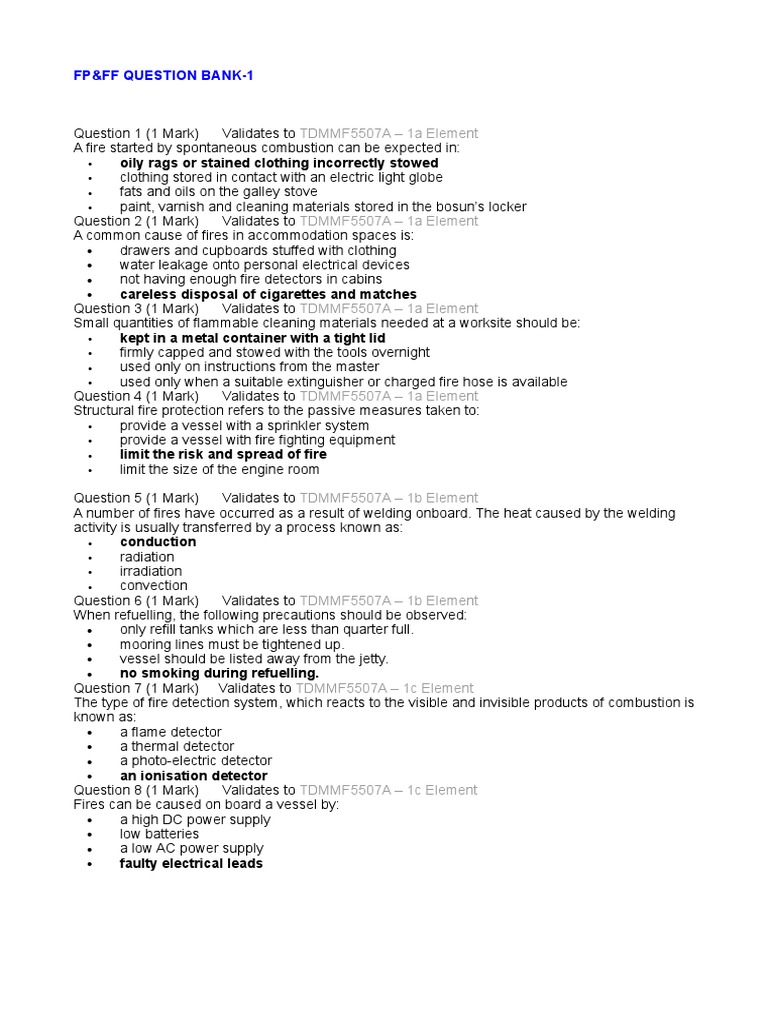 Fire Safety Exam Question Bank | PDF | Fires | Firefighting