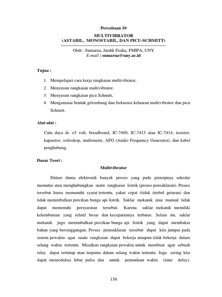 Rangkaian Multivibrator: Monostabil & Astabil | PDF