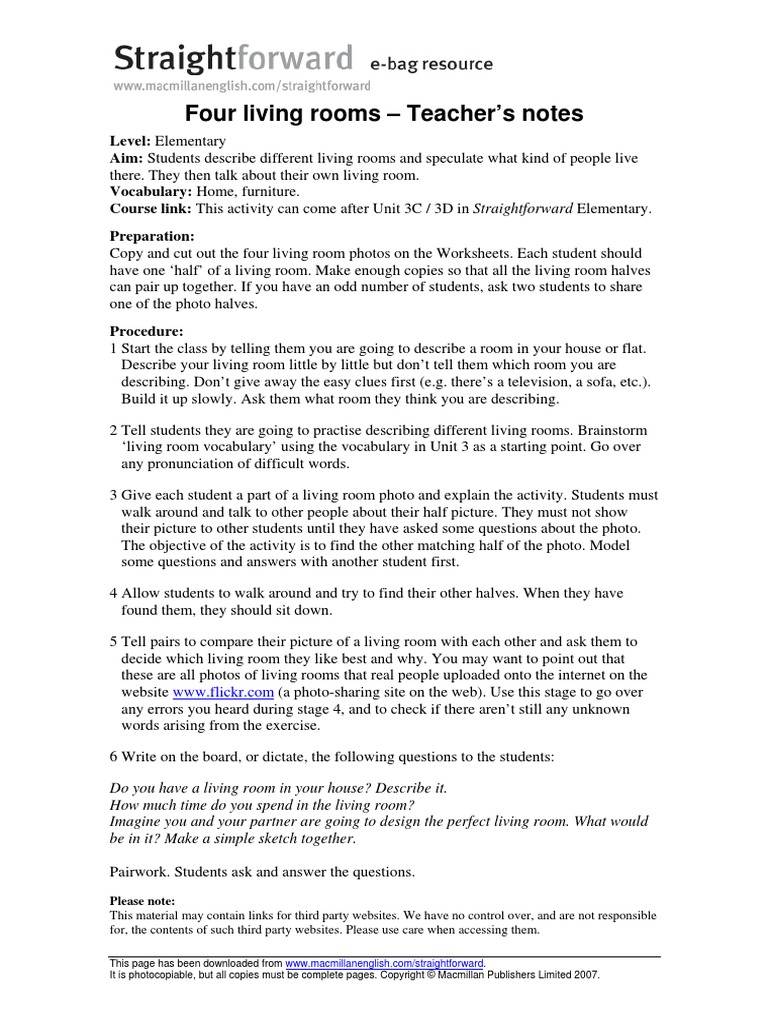 Four Living Rooms - Teacher's Notes: Please Note | PDF | Communication ...