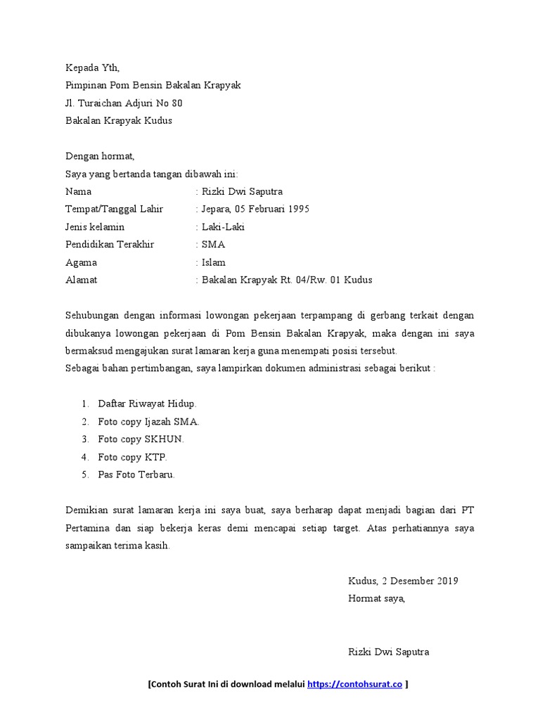 Download 62+ Contoh Surat Surat Lamaran Kerja Spbu Gratis Terbaru