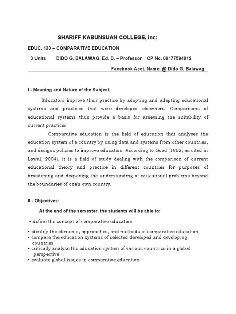 Comparative Education Course Overview | PDF | Human Nature | Cognition