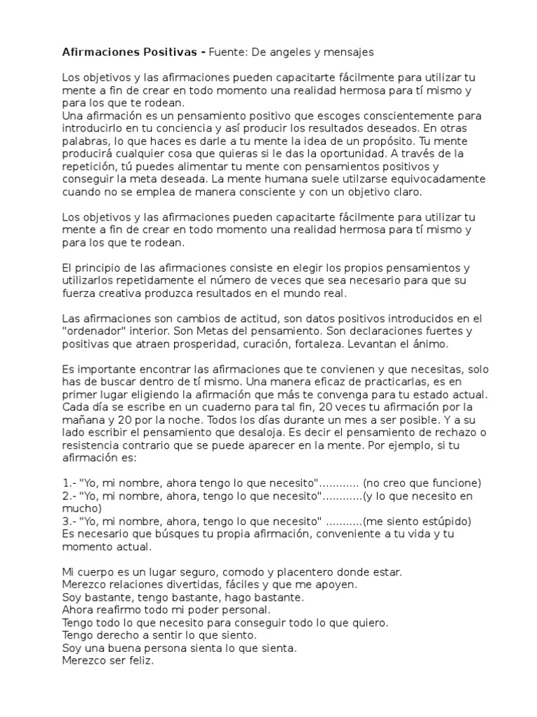 Afirmaciones Positivas para Transformar tu Vida | PDF | Vida | Amor