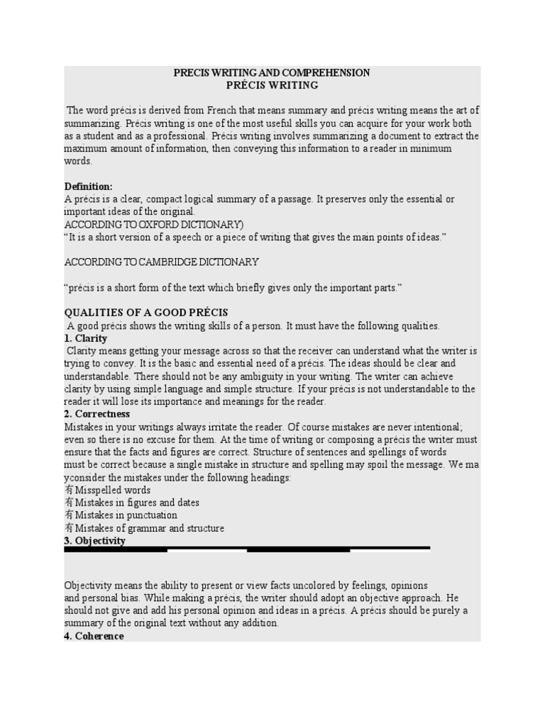 Mastering Précis Writing Skills | PDF | Writers | Word