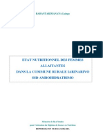 Etat Nutritionnel Des Femmes Allaitantes de La Commune Rurale IARINARIVO SSD Ambohidratrimo (RAHANTARIMANANA Laingo-INSPC/2007)