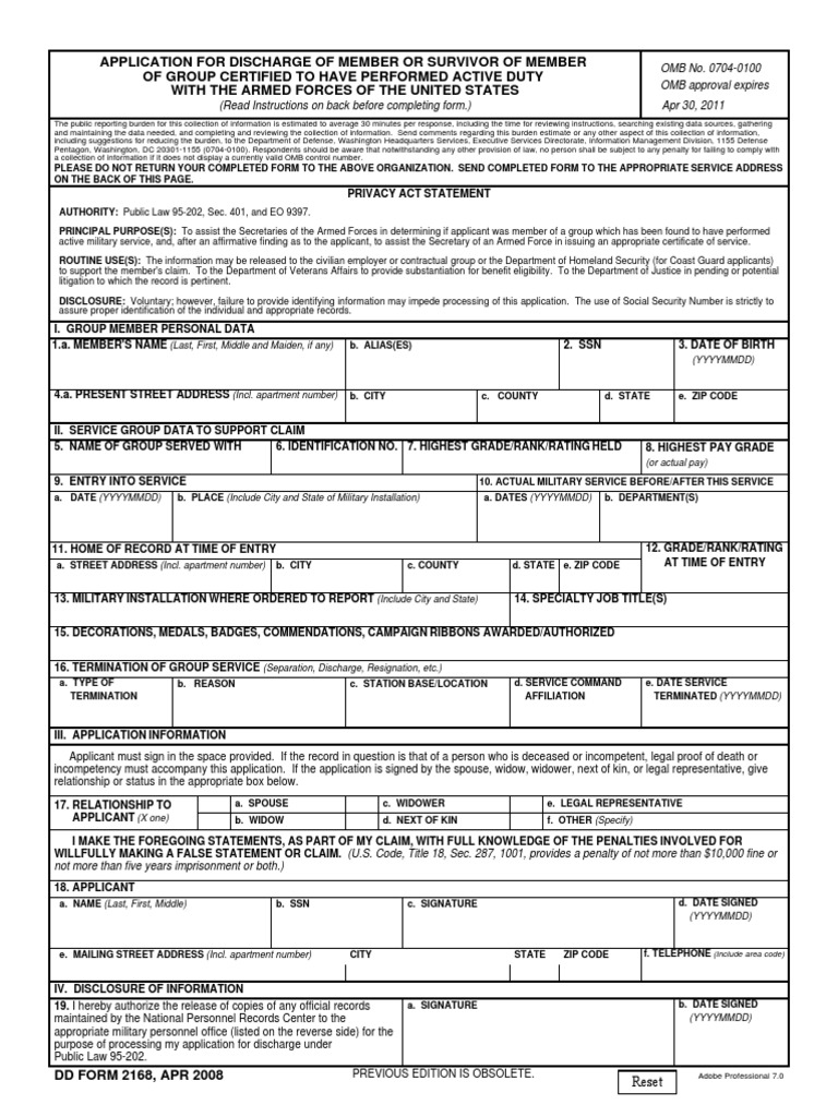 DD 2168 Militarydischarge | PDF | Military Discharge | Social Security ...