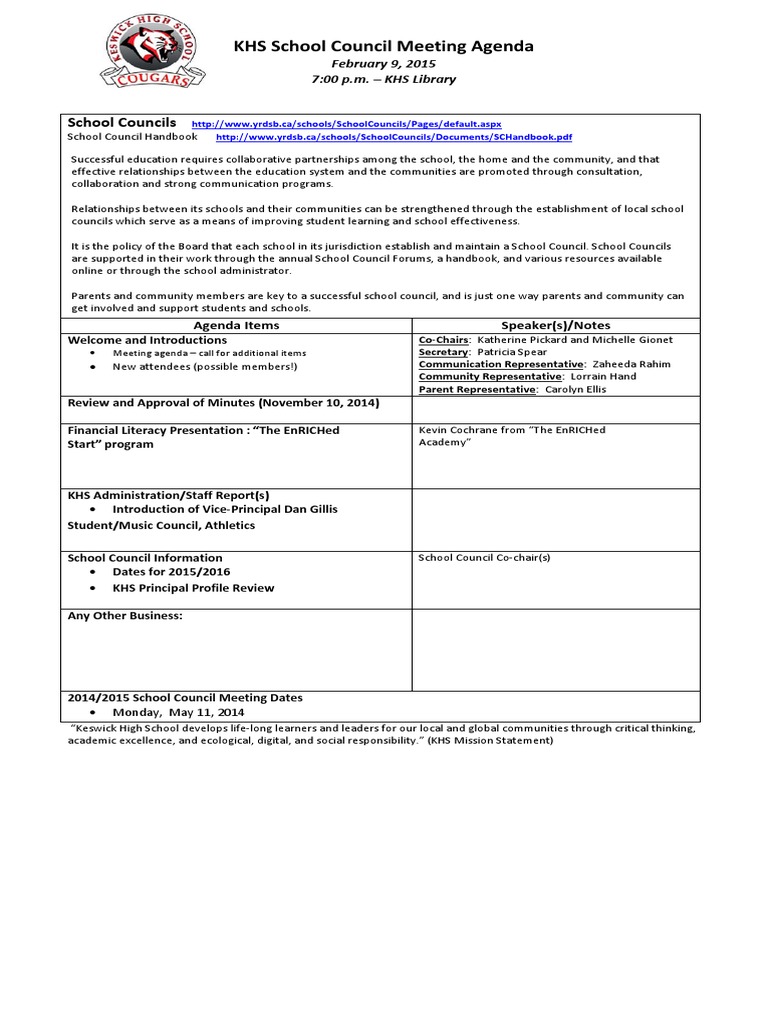 School Meeting Agenda Example | PDF | Human Nature | Communication