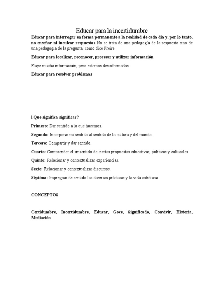 Educar para La Incertidumbre | PDF