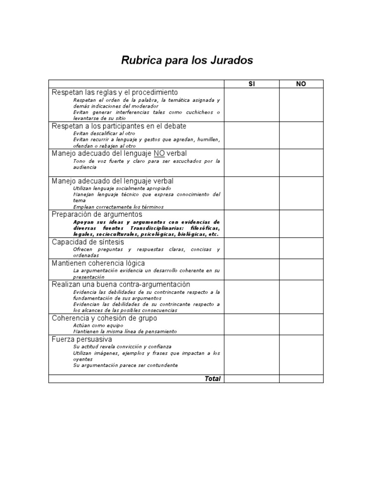 Rúbrica para Jurados Debate PDF