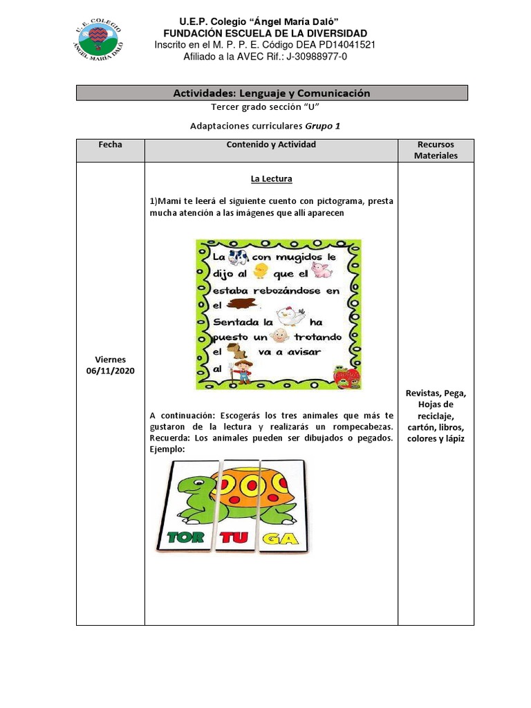 Actividades de Lenguaje para Tercer Grado | PDF | Escritura ...