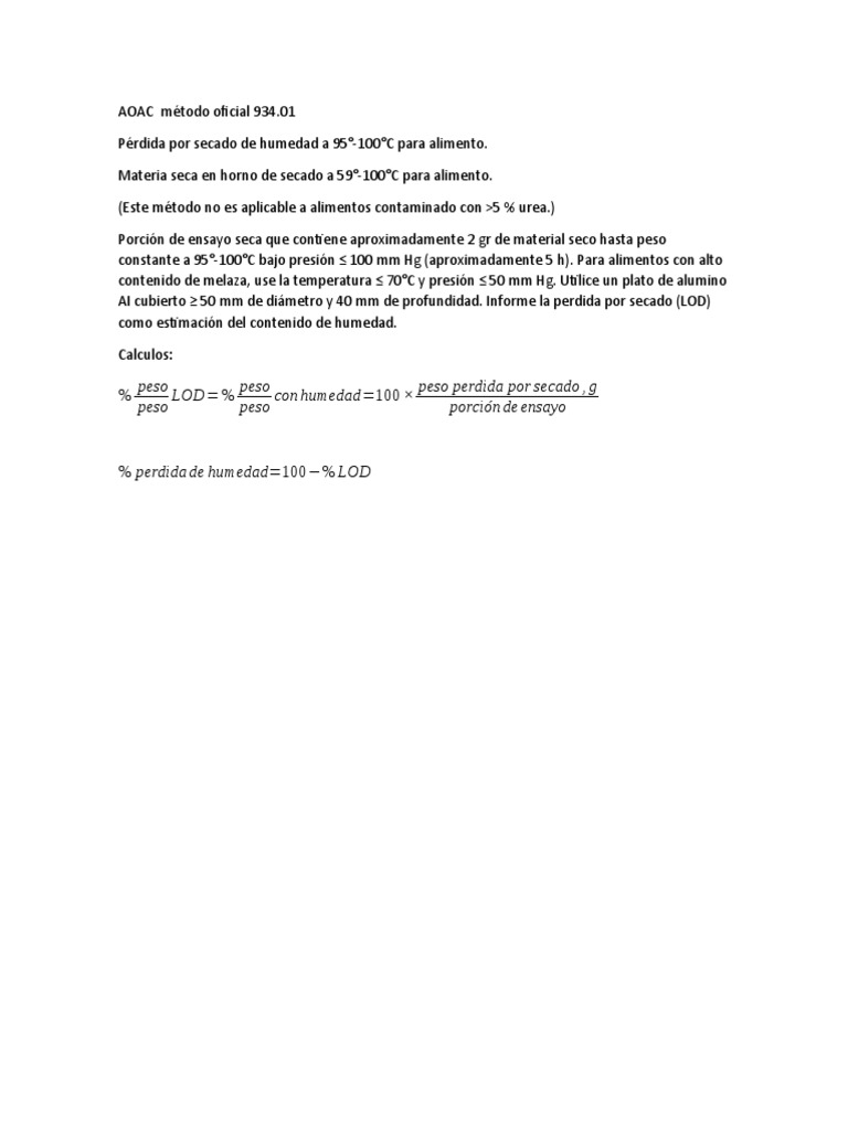 AOAC Método Oficial 93 Español | PDF