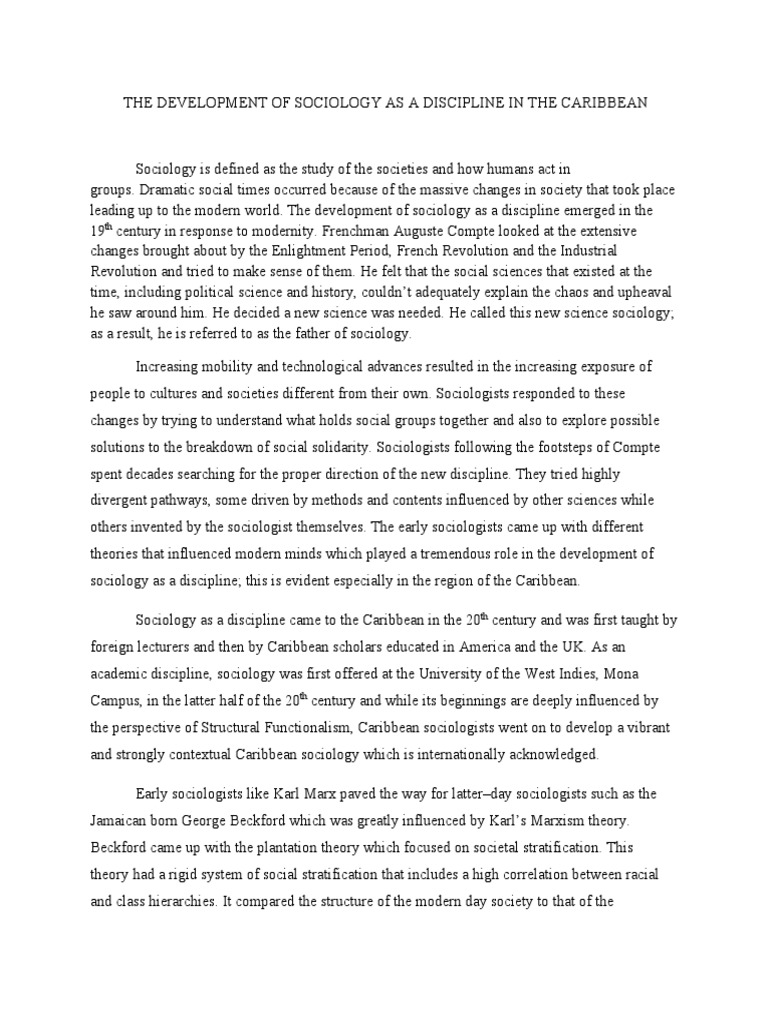 The development of sociology as a discipline in the caribbean pdf