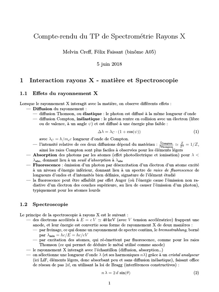 Compte-rendu TP Spectroscopie X | PDF | Raie spectrale | Photon