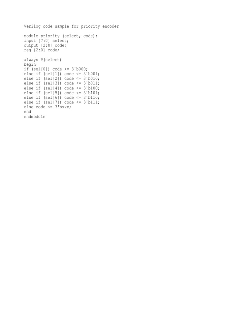 Priority Encoder Verilog Code | PDF | Electrical Engineering | Electronics