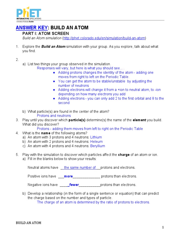 Silo Tips Answer Key Build An Atom Part I Atom Screen Build An Atom Simulation An Atom Pdf Isotope Atoms