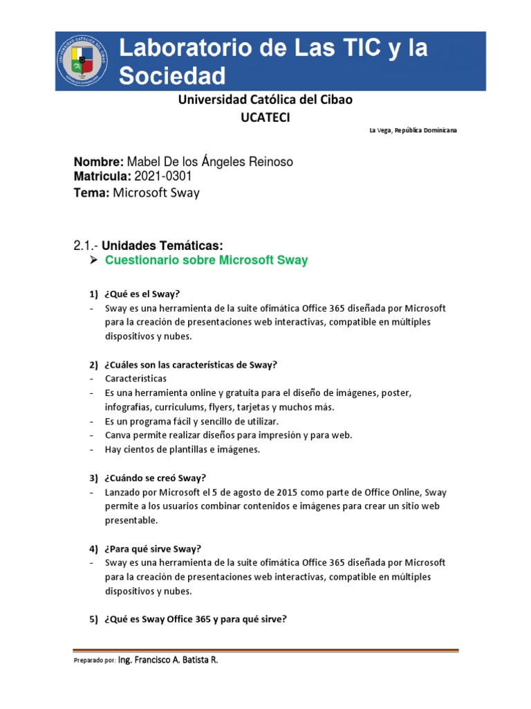 Cuestionario Sobre Microsoft Sway | PDF | Compartir punto | Microsoft