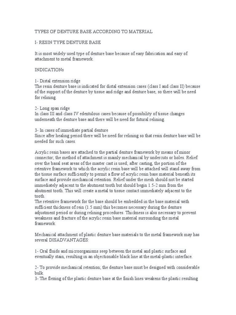 A Comprehensive Comparison of Resin and Metal Denture Bases According