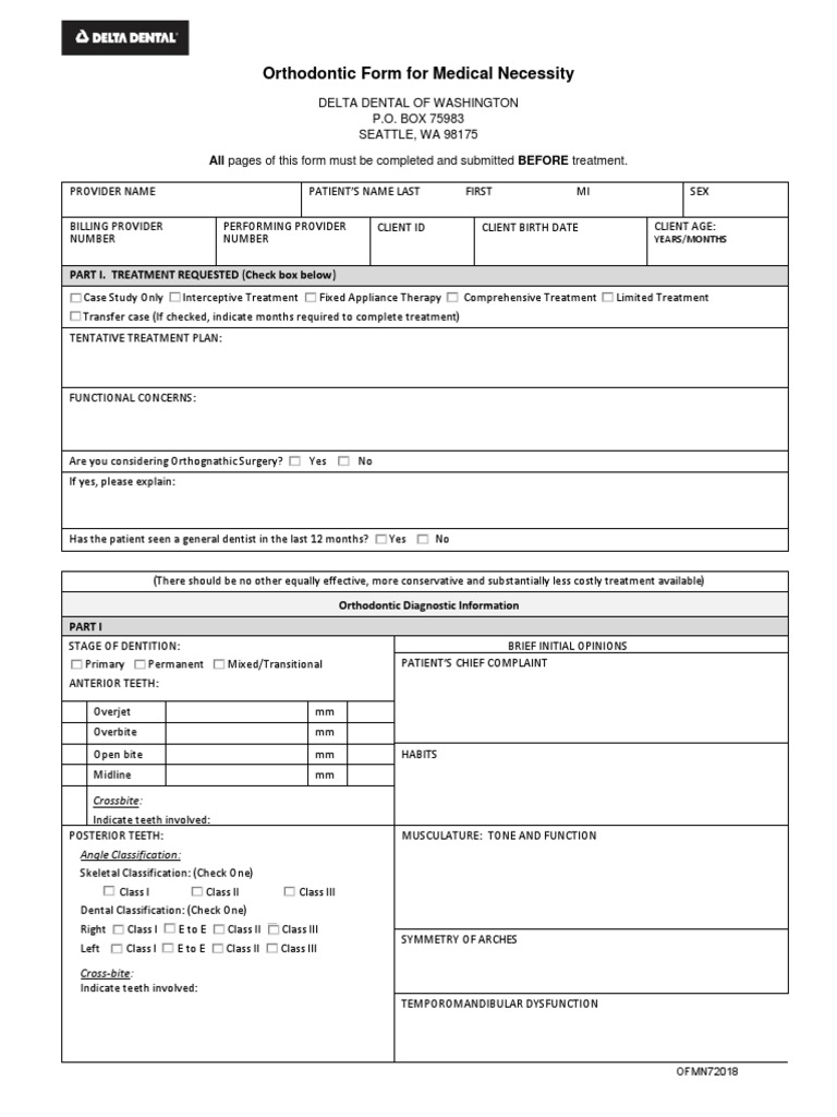 Orthodontic Medical Necessity Form | PDF | Dentistry | Mouth