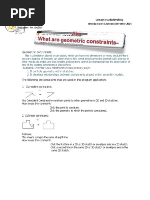 Autodesk inventor 2014 What are geometric constraints lesson 3