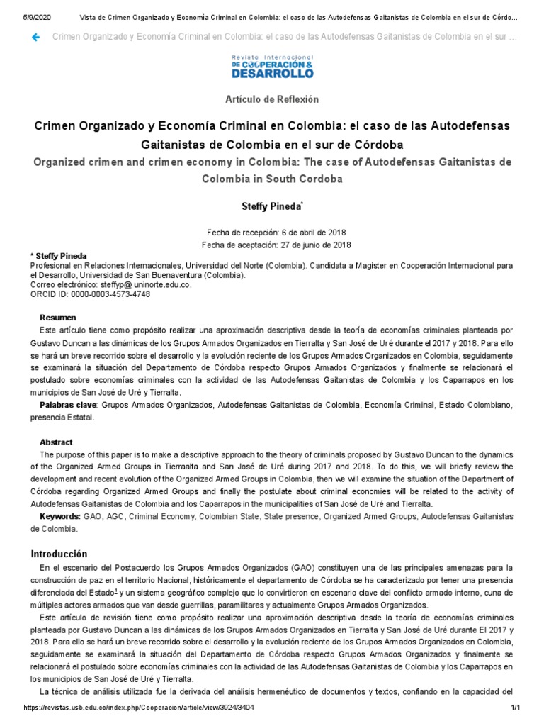 Crimen Organizado y Economía Criminal en Colombia: El Caso de Las ...