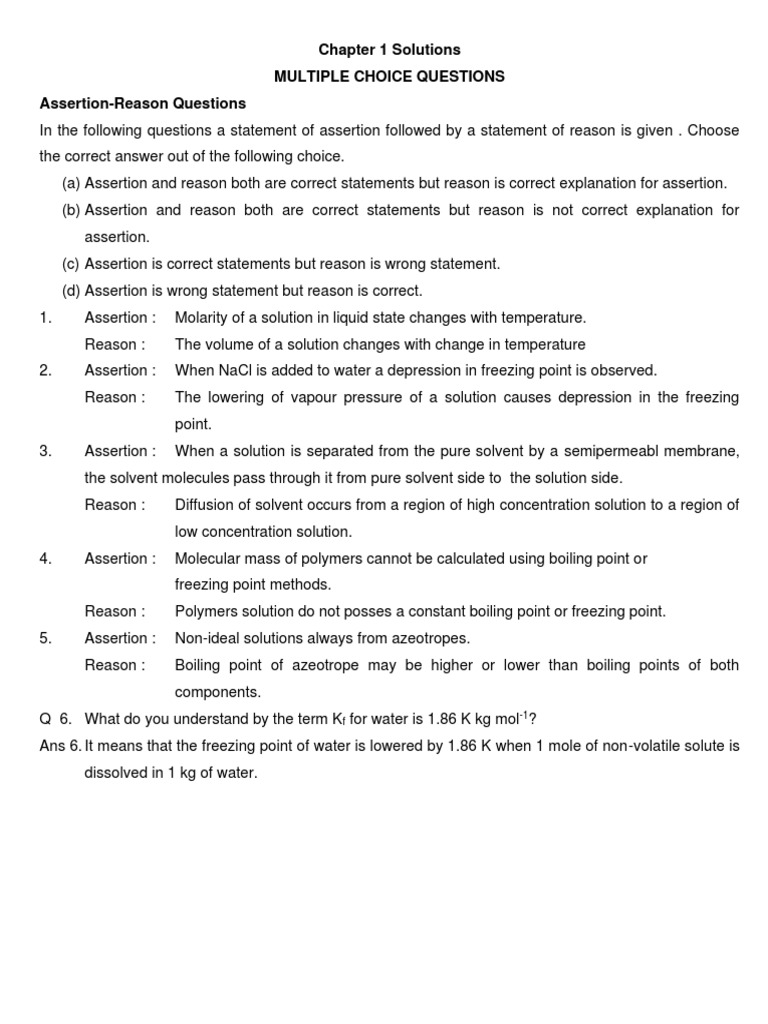 Analysis of Multiple Choice Questions on Solutions, Electrochemistry