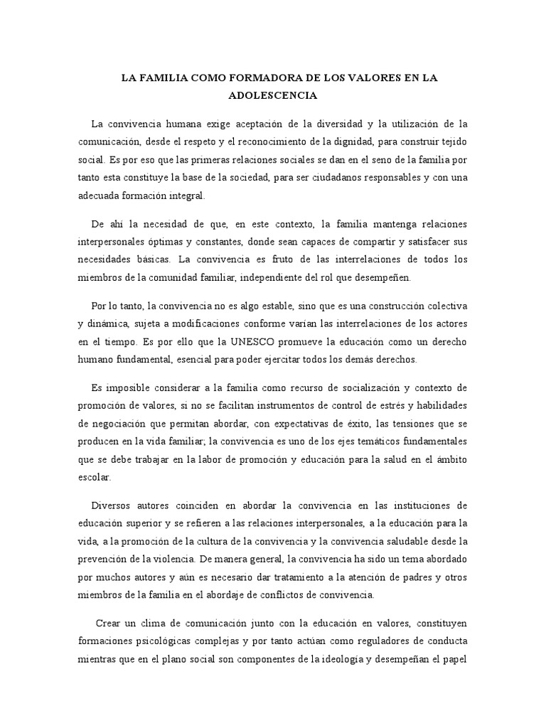 La familia y la formación de valores en jóvenes | PDF | Familia ...