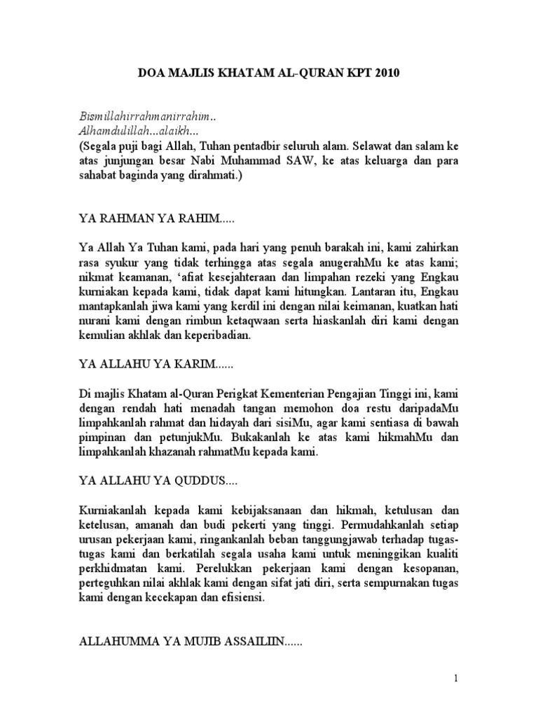 Doa Majlis Khatam Alquran Pdf