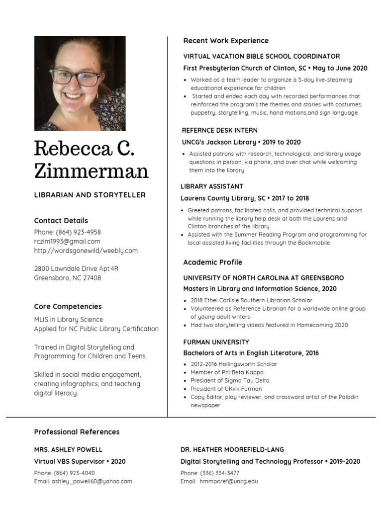 Rebecca Zimmerman 2020 Resume 2 PDF Libraries Computing