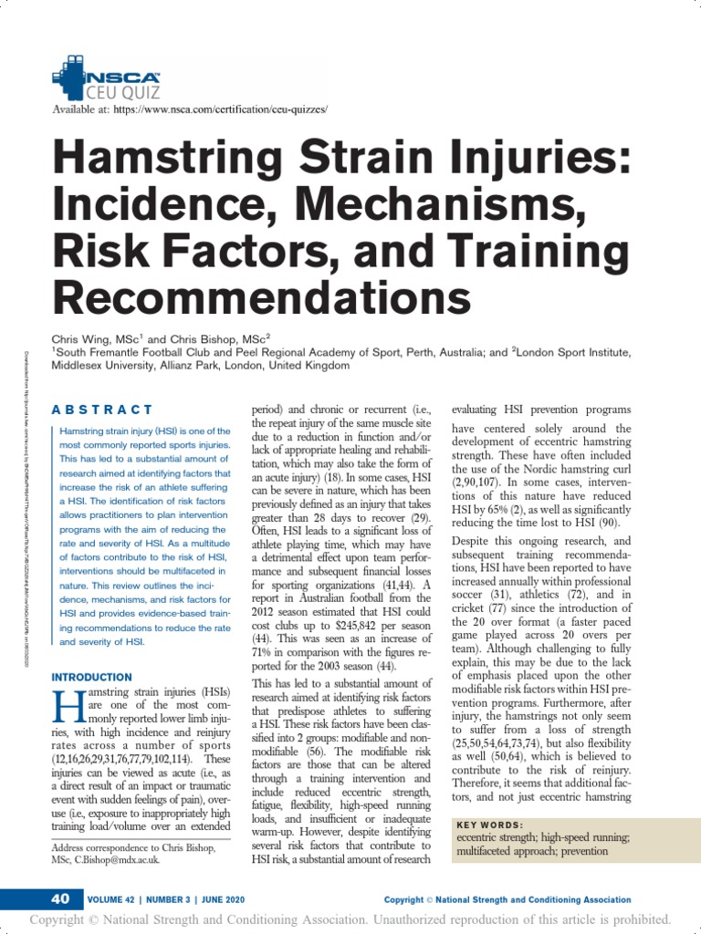 Hamstring Strain Injuries: Incidence, Mechanisms, Risk Factors, and ...