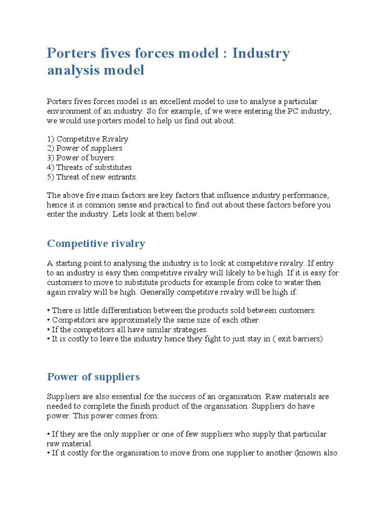 Understanding Porter's Five Forces Model | PDF | Microeconomics ...