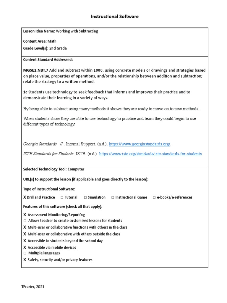 2nd Grade Subtraction Lesson Plan | PDF | Human Nature | Teachers