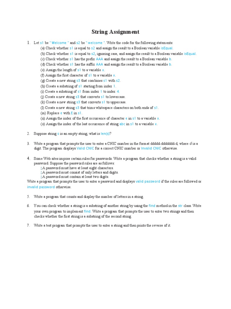String Assignment Exercises | PDF | String (Computer Science) | Password