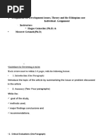 1 Assignment For Development Issues, Theory and The Ethiopian Case Individual Assignment Instructors Meseret Getaneh (PH.D)