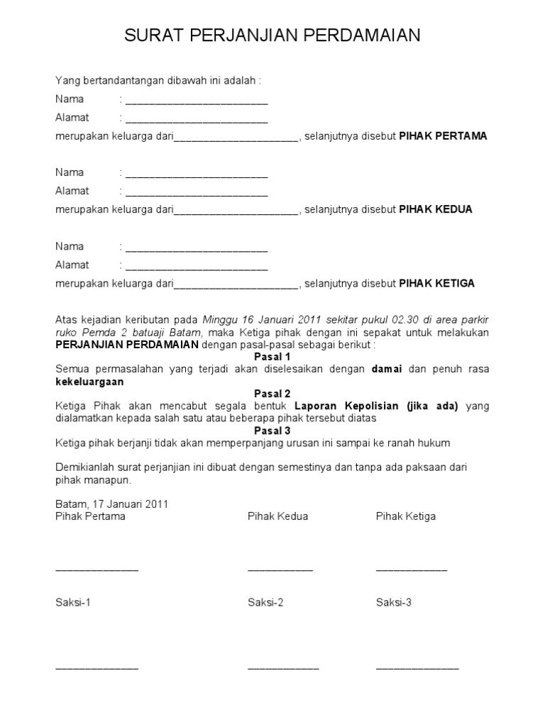 Contoh Surat Perdamaian Kecelakaan Contoh AJa