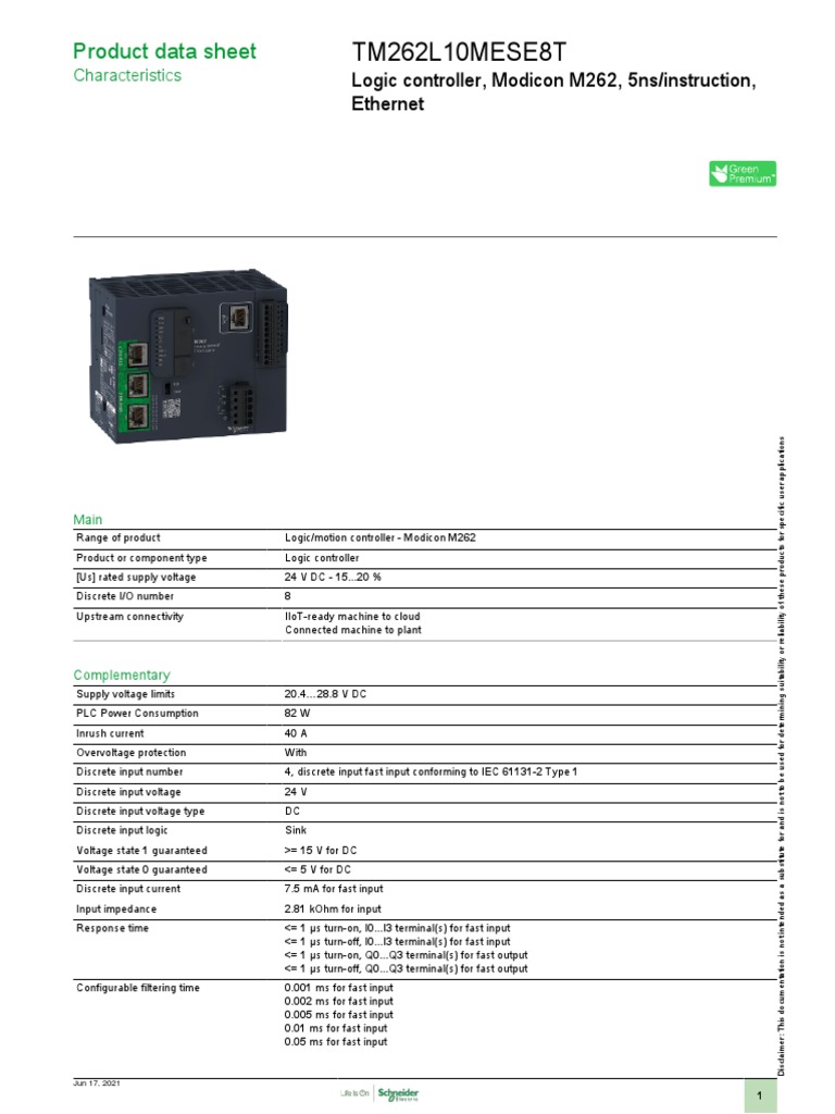 Modicon M262 - TM262L10MESE8T | PDF | Logic Gate | Random Access Memory