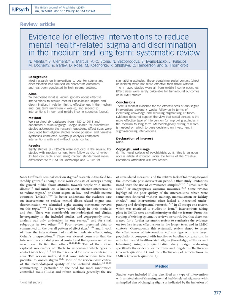Evidence For Effective Interventions To Reduce Mental Health-Related ...