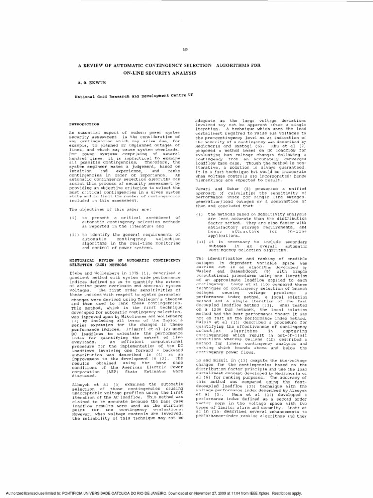 Automatic Contingency Selection in Power Systems | PDF | Sensitivity ...