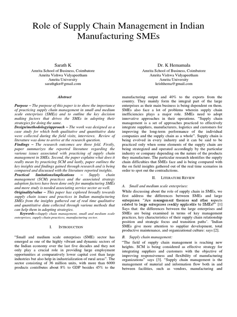 SCM Challenges in Indian SMEs | PDF | Supply Chain Management | Supply ...