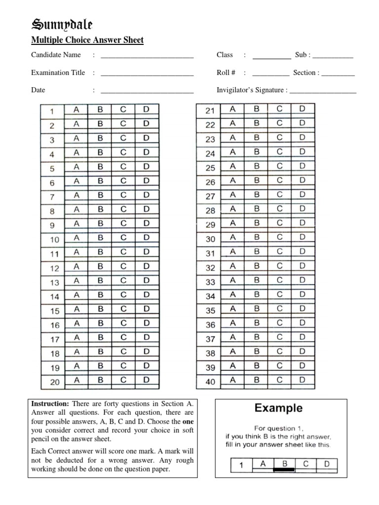 Multiple Choice Answer Sheet Template | PDF