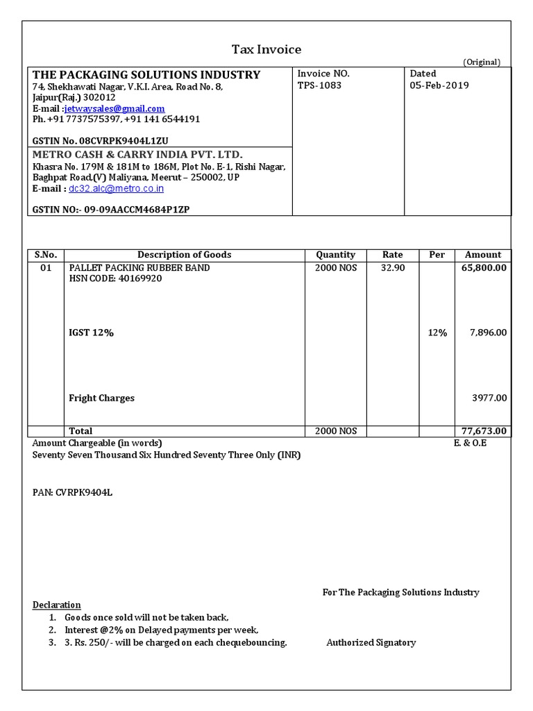 Tax Invoice for Packaging Solutions | PDF