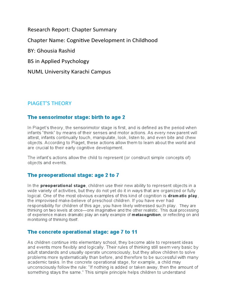 Understanding Cognitive Development in Childhood A Summary of