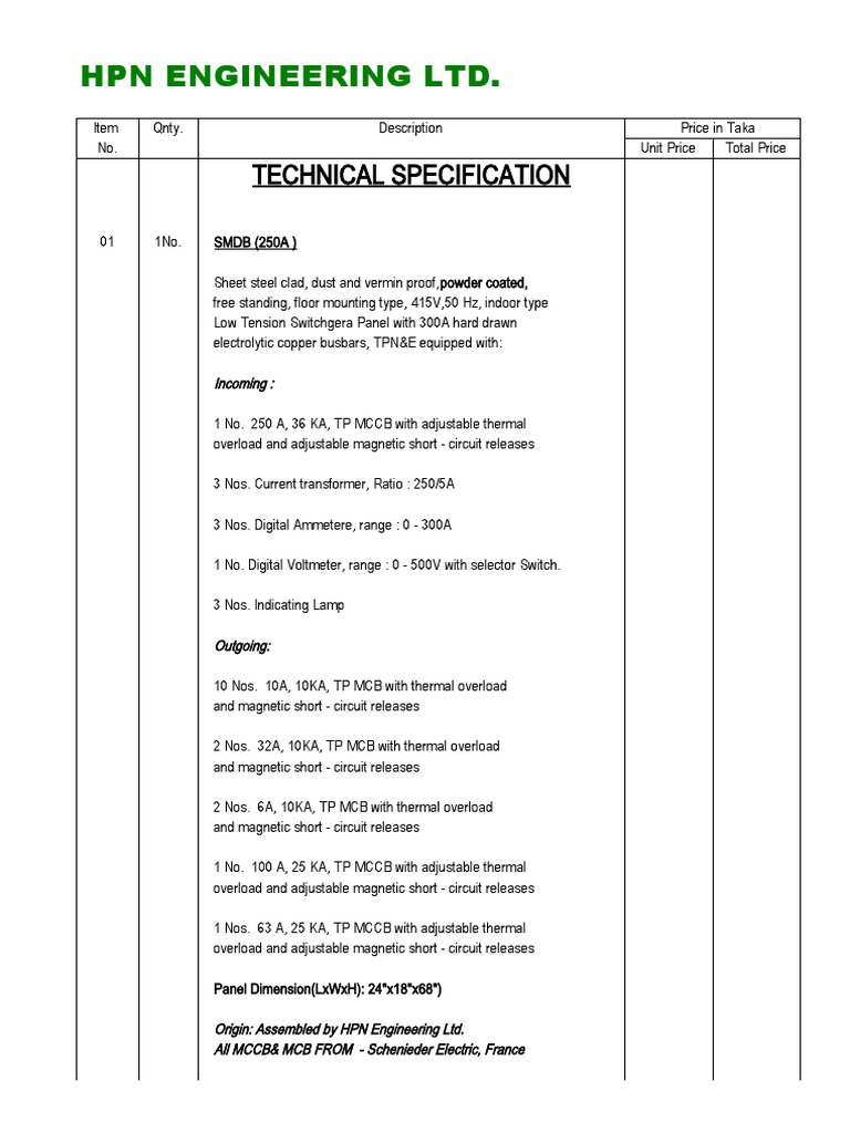 HPN Engineering LTD.: Technical Specification | PDF | Science ...