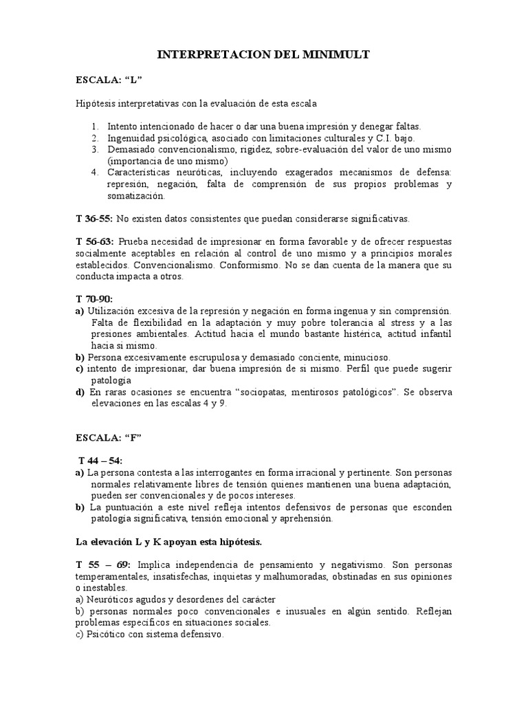 Interpretación del Mini Mult Test | PDF | Psicosis | Neurosis