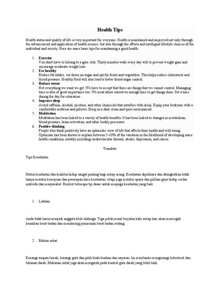 Health Tips | PDF | Human Nature | Determinants Of Health