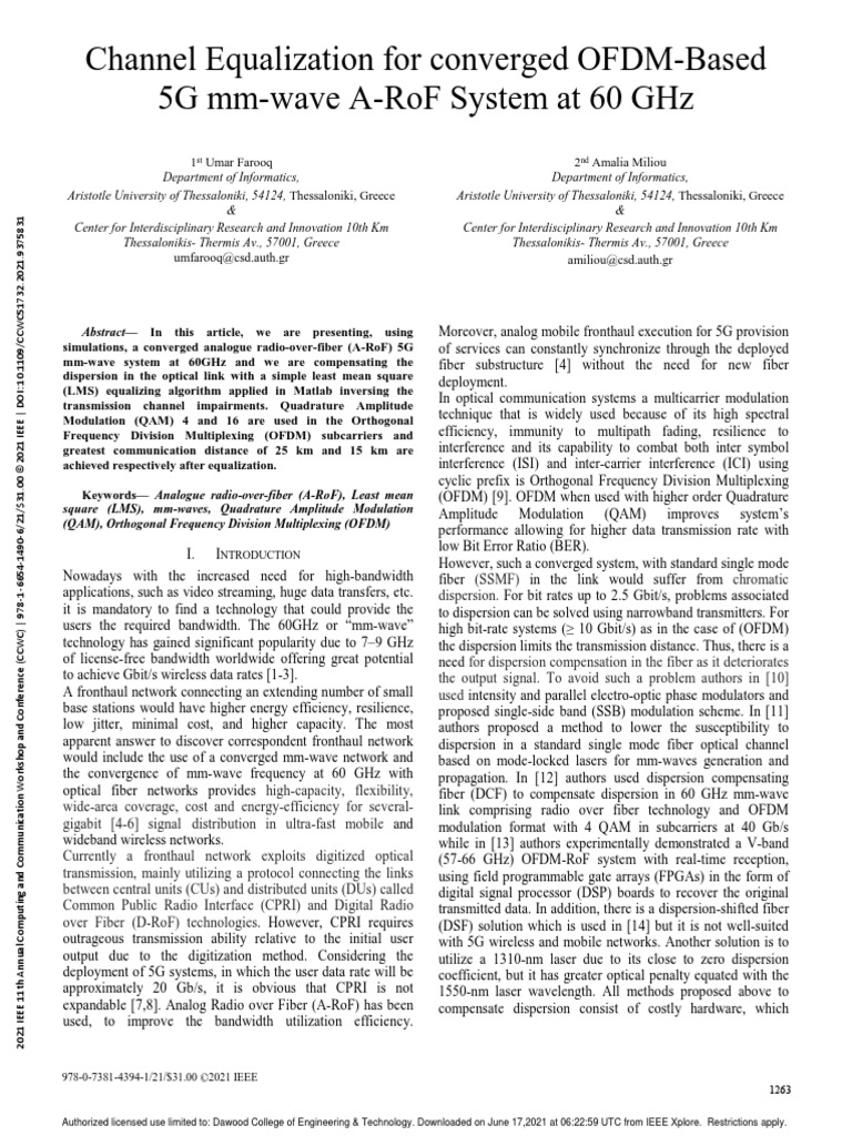 Channel Equalization in 5G | PDF | Orthogonal Frequency Division ...