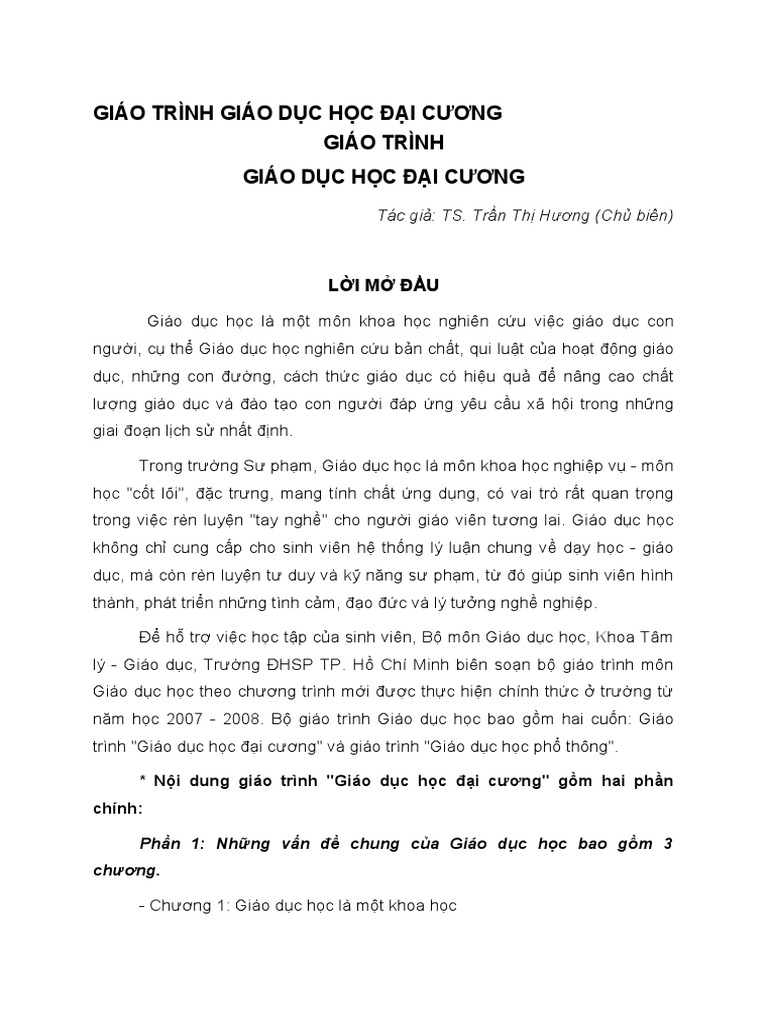 Giáo Trình Giáo Dục Học Đại Cương (Trần Thị Hương) | PDF