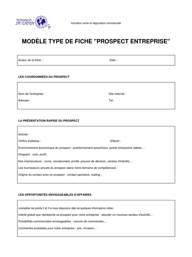 Fiche D Identité D Une Entreprise Modèle Word