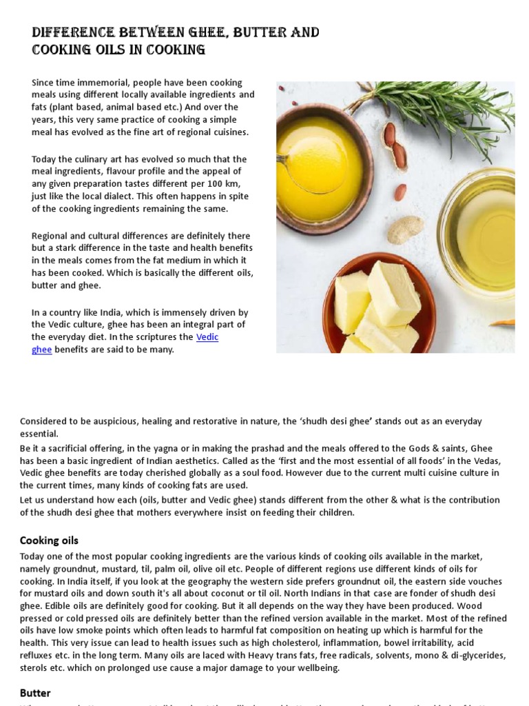 Ghee vs. Butter vs. Oils: Cooking Guide | PDF | Butter | Cooking Oil